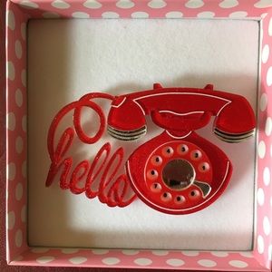 Lipstick and Chrome Hello Telephone Brooch NIB